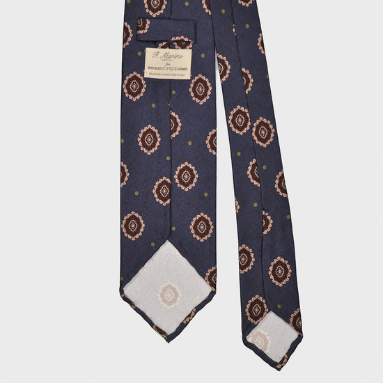 Load image into Gallery viewer, F.Marino Satin Silk Tie 3 Folds Medallions Indigo Blue-Wools Boutique Uomo
