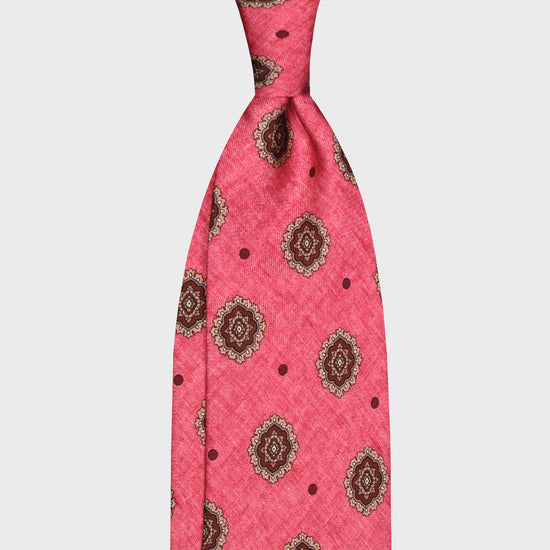 Load image into Gallery viewer, F.Marino Satin Silk Tie 3 Folds Medallions Strawberry Pink-Wools Boutique Uomo
