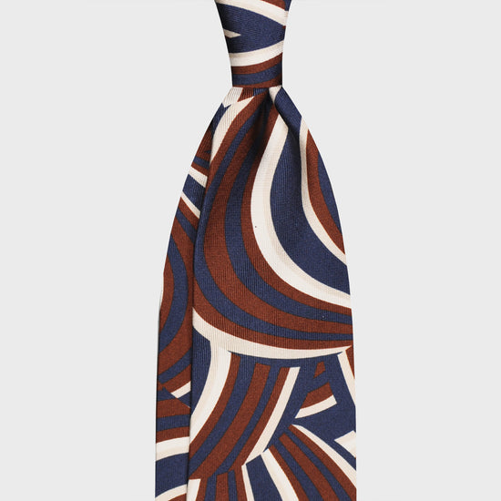 F.Marino Silk Tie 3 Folds Waves Brown-Wools Boutique Uomo