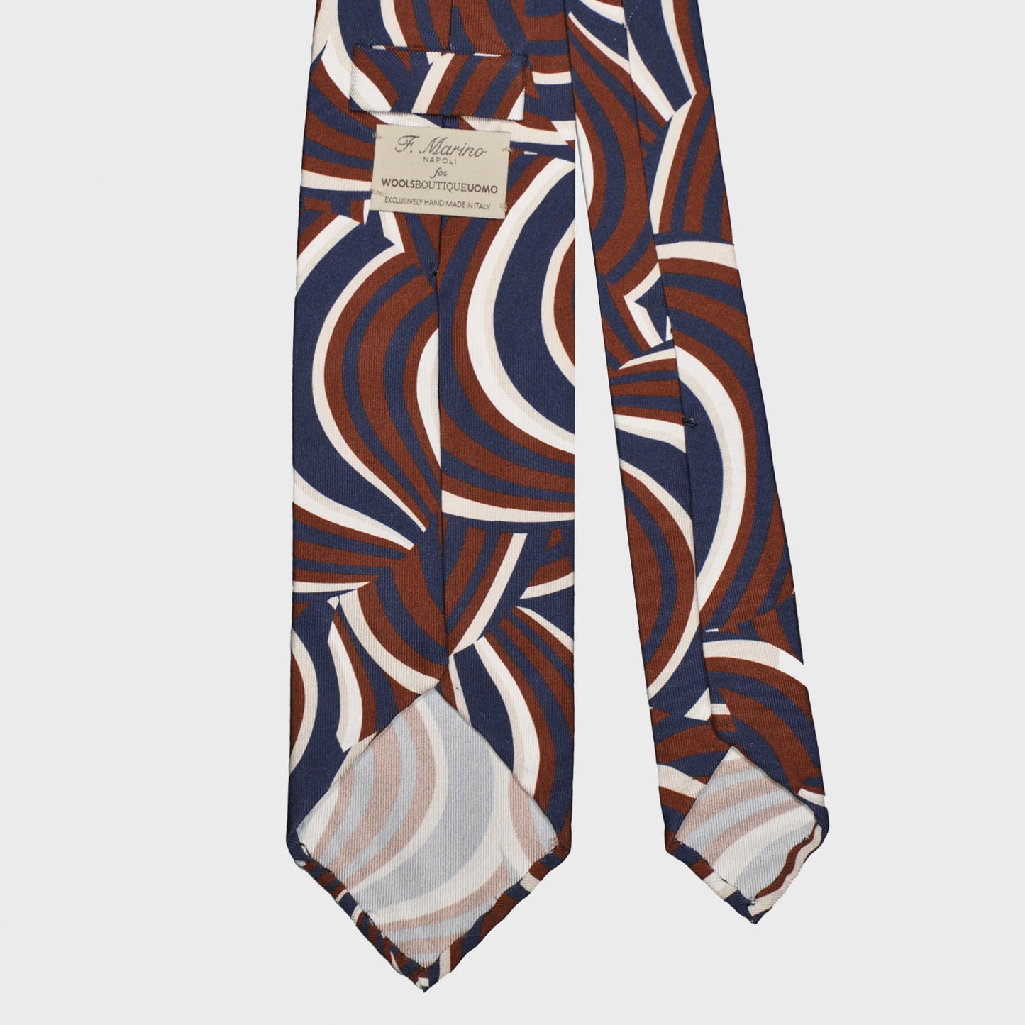F.Marino Silk Tie 3 Folds Waves Brown-Wools Boutique Uomo