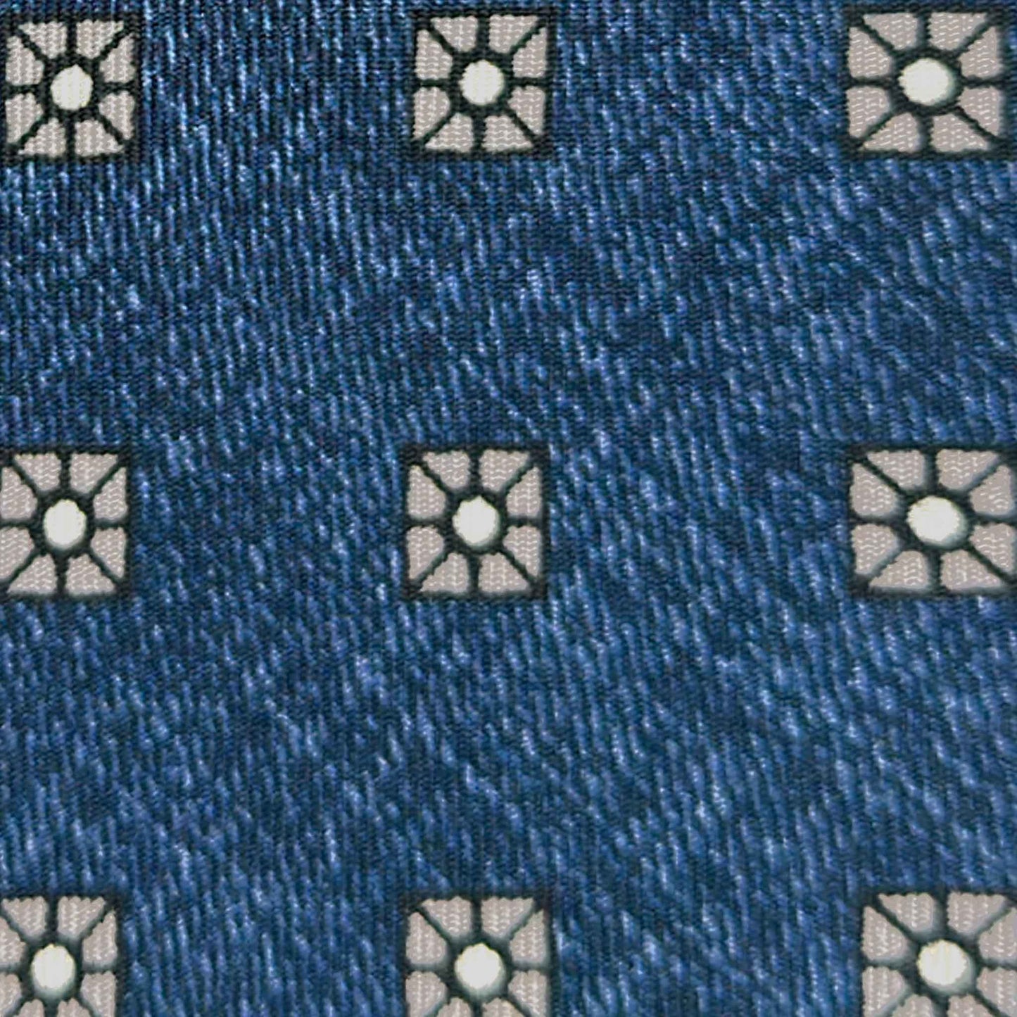 Detail flamed silk texture medallion pattern ocean blue tie Geneva store