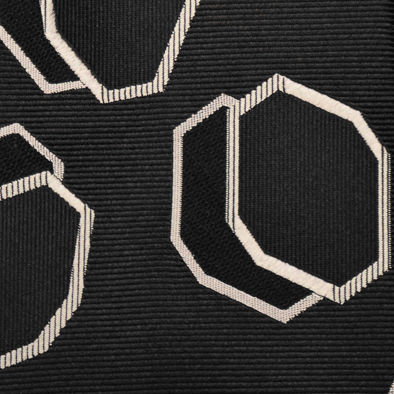 Details of Black Silk Tie Art Deco Octagon Pattern Ivory. 