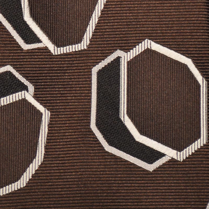 Details of Coffee Brown Silk Tie Art Deco Octagon Pattern Ivory. 