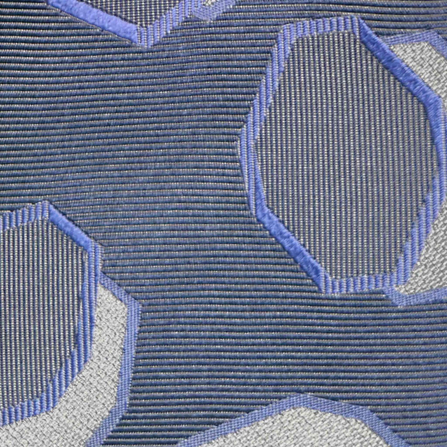 Details of Silver Silk Tie Art Deco Octagon Pattern Ivory Violet.