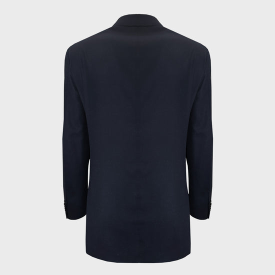 Men's navy hopsack blazer made in Italy by Caruso exclusively for Wools Boutique Uomo. This Caruso tailored wool hopsack jacket features classic fit with slightly structured profile, model Boheme not short classic fit, unlined, perfect for both formal occasions and smart casual outfit.