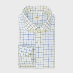 Borriello Cotton Flannel Shirt English Country Windowpane Ivory White