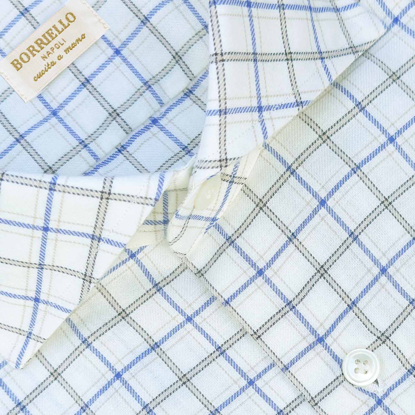 Country windowpane men's cotton flannel shirt, hand made in Italy by Borriello Napoli exclusively for Wools Boutique Uomo men's tailoring shirts in geneva