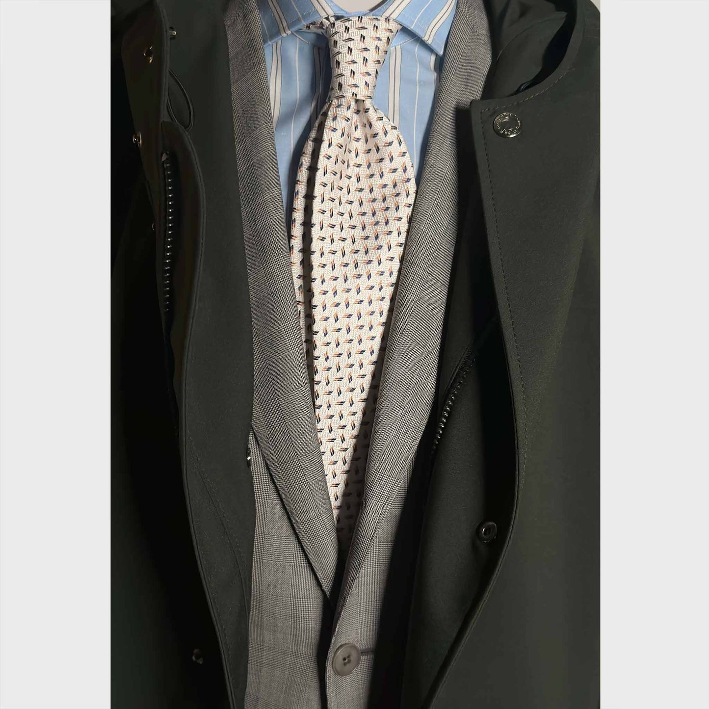 Men's Clothing Geneva Ivory White Silk Tie Micro Geometric Tile