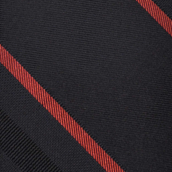 Black Silk Necktie Striped. Elegant striped silk tie, refined black background with lobster red striped, handmade in Italy by F.Marino Napoli exclusive for Wools Boutique Uomo