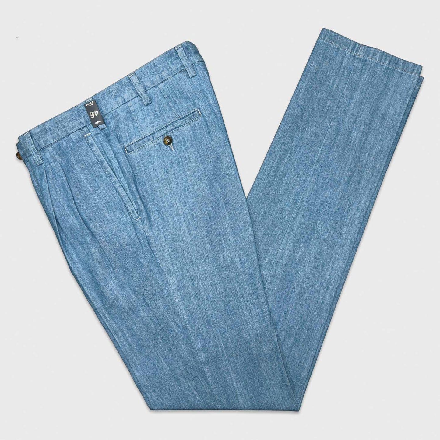 Light Blue Tailored Chambray Jeans Canvas Kurabo. Rotasport by Rota pantaloni, handmade in Italy with a soft and refined Japanese Kurabo denim fabric.