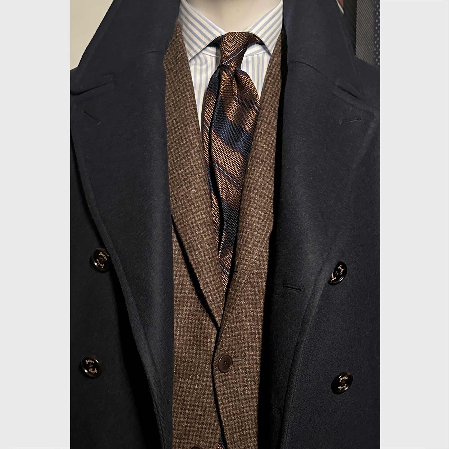 Wools Boutique Uomo Geneva Silk Tie Grenadine Small Gauze Navy Blue Yellow Gold