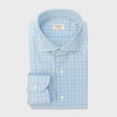 Borriello Brushed Cotton Flannel Windowpane Shirt Light Blue