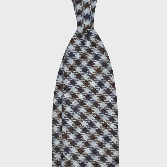 F.Marino Tweed Tie 3 Folds Checked Wedgwood Blue