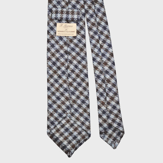 F.Marino Tweed Tie 3 Folds Checked Wedgwood Blue