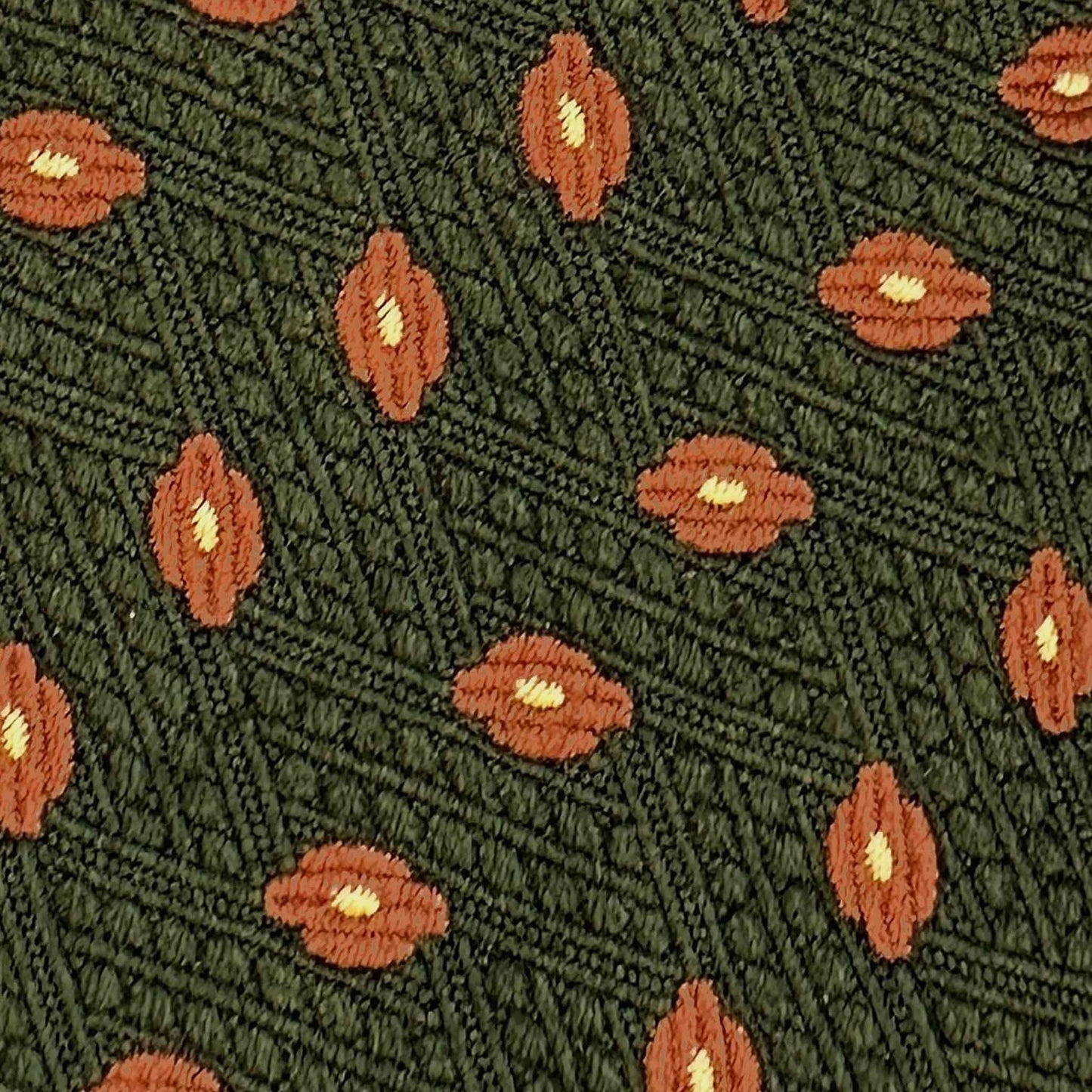 Loden green wool tie caramel diamond pattern detail