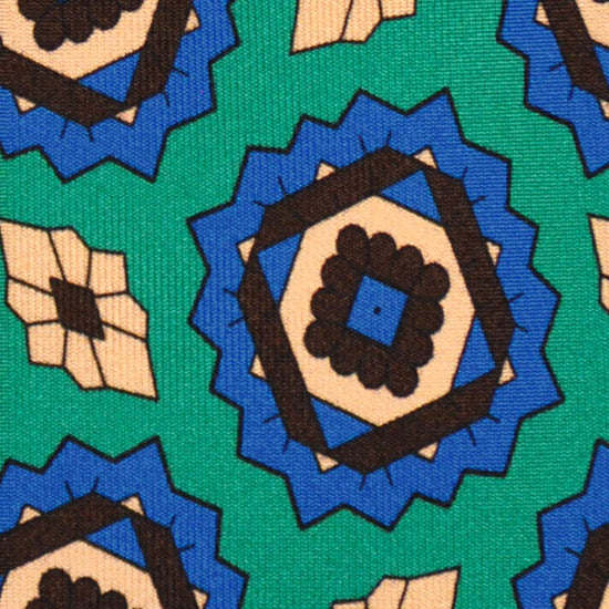 Handmade Silk Tie Emerald Green Geometric Mandala Pattern