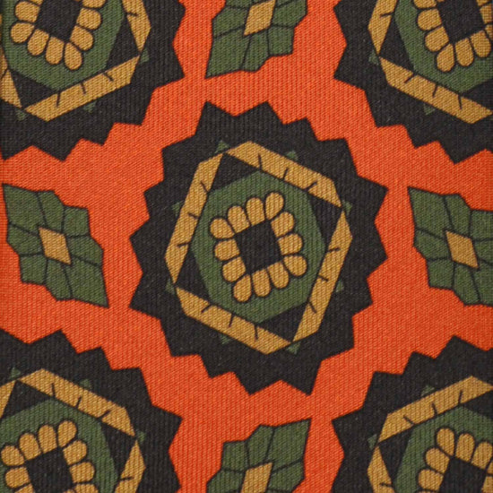 Handmade Silk Tie Orange Geometric Mandala Pattern