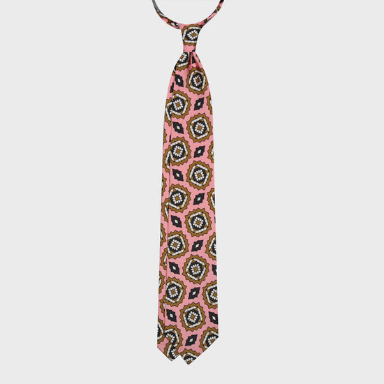 Handmade Silk Tie Pink Geometric Mandala Pattern