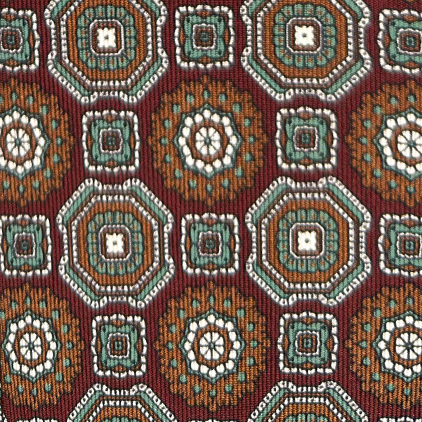 Rust brown silk tie with Maiolica geometric pattern