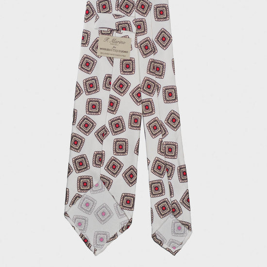 Ivory White Silk Tie Unlined Classic Medallions