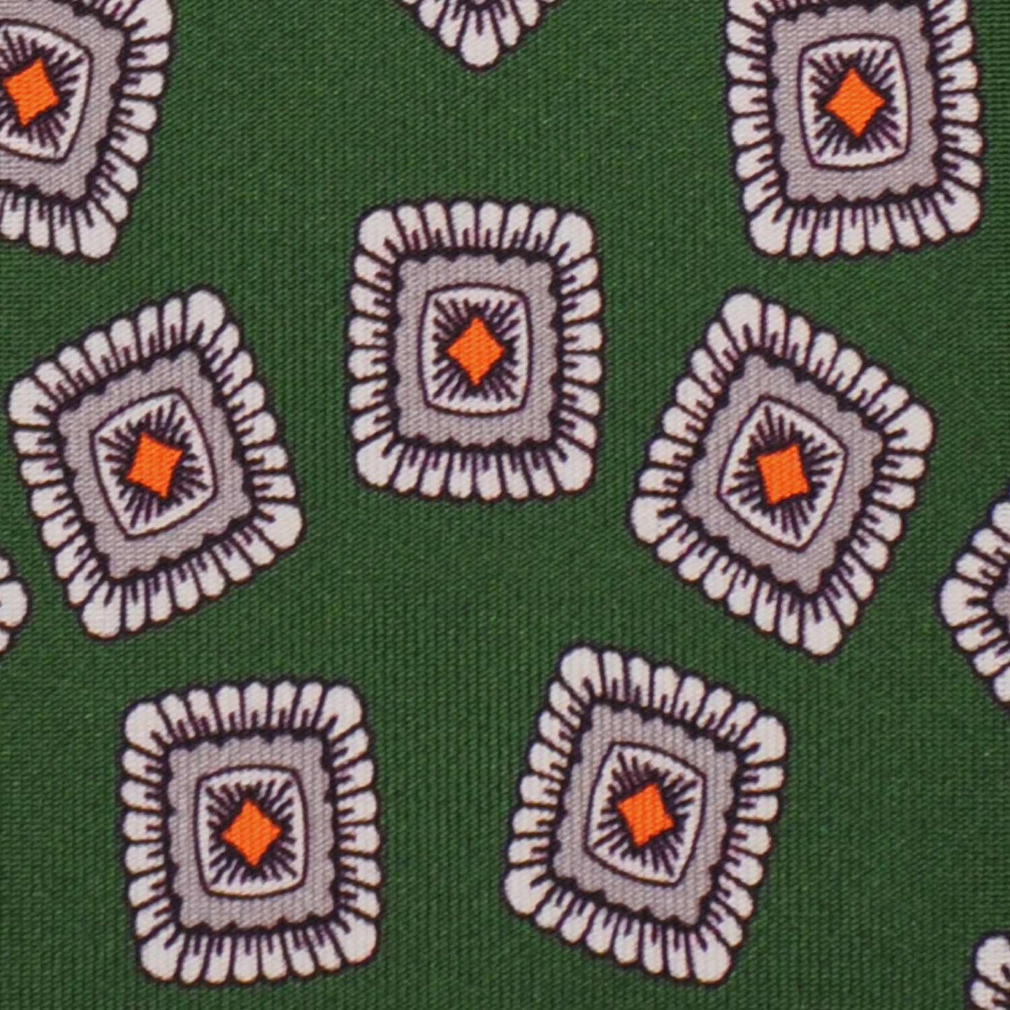 Pine Green Silk Tie Unlined Classic Medallions