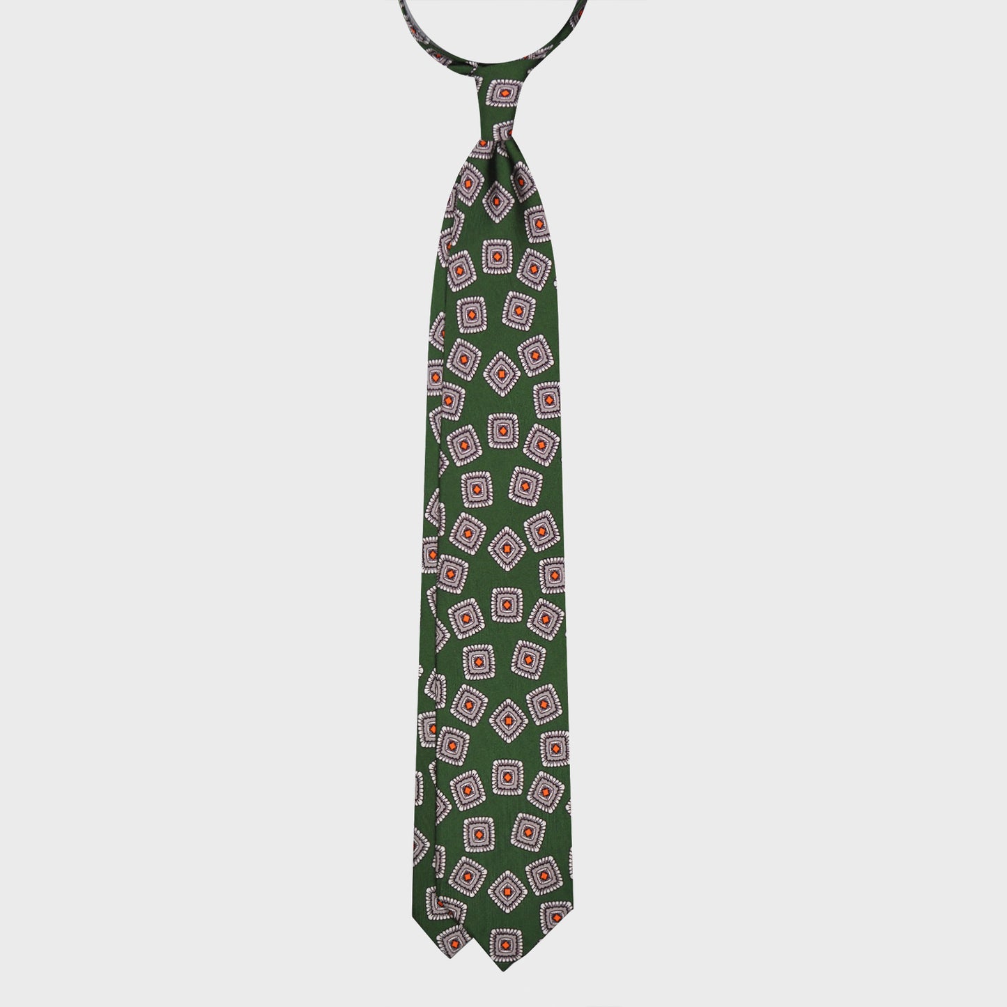 Pine Green Silk Tie Unlined Classic Medallions