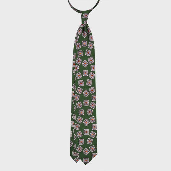 Pine Green Silk Tie Unlined Classic Medallions