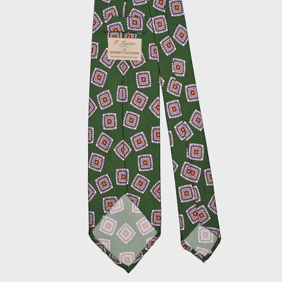 Pine Green Silk Tie Unlined Classic Medallions