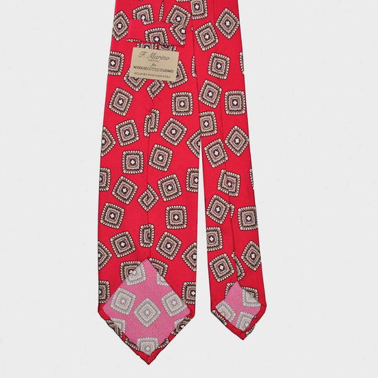 Crimson Red Silk Tie Unlined Classic Medallions