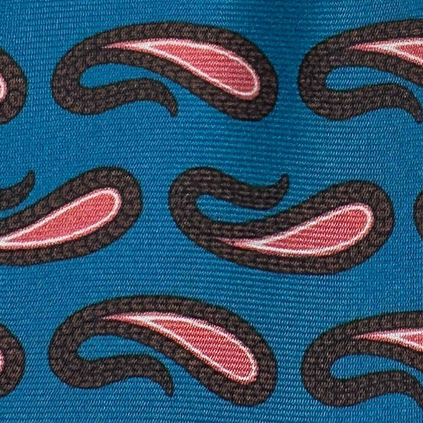 Details of Mediterranean Blue Silk Tie Pink Brown Paisley Pattern