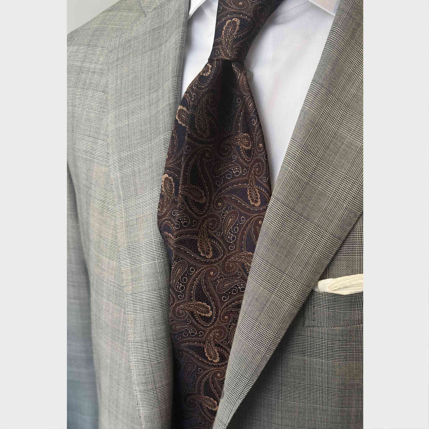 Men's outfit with Antique Paisley Silk Tie Navy Blue.