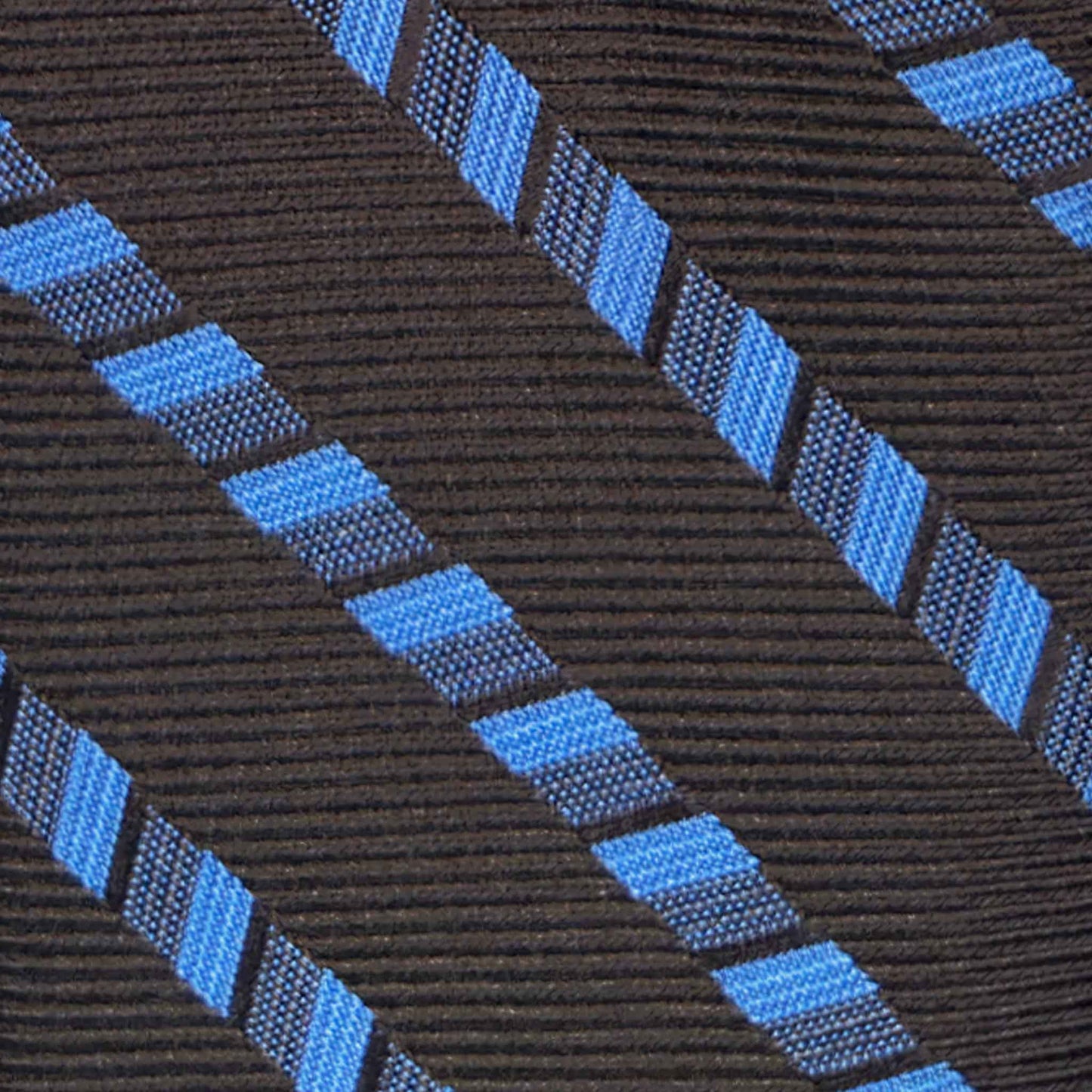 Details of Coffee Brown Silk Tie Classic Regimental Stripe Sky Blue.