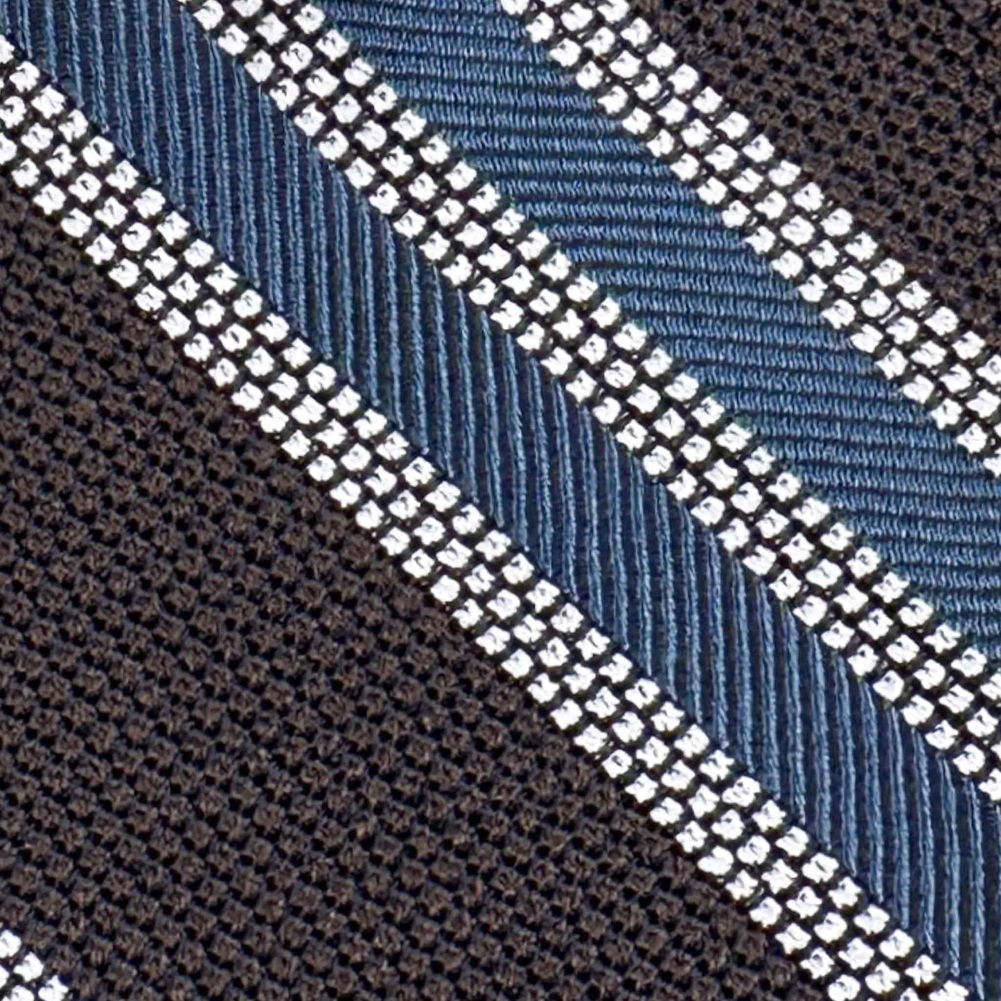 F.Marino grenadine silk textured weave tie coffee brown pervinca silver stripe detail