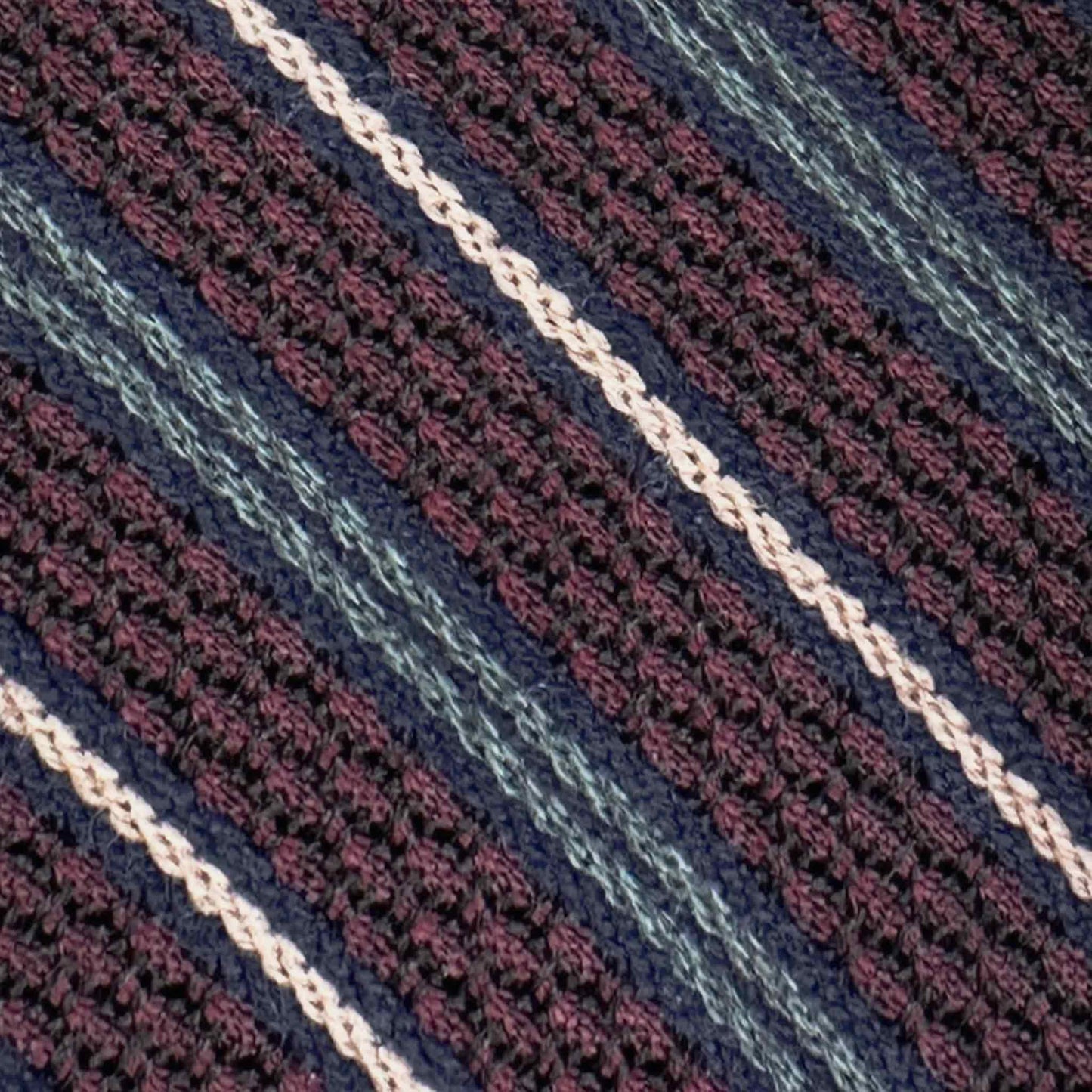 F.Marino grenadine large gauze silk tie burgundy wine teal navy ivory stripe detail
