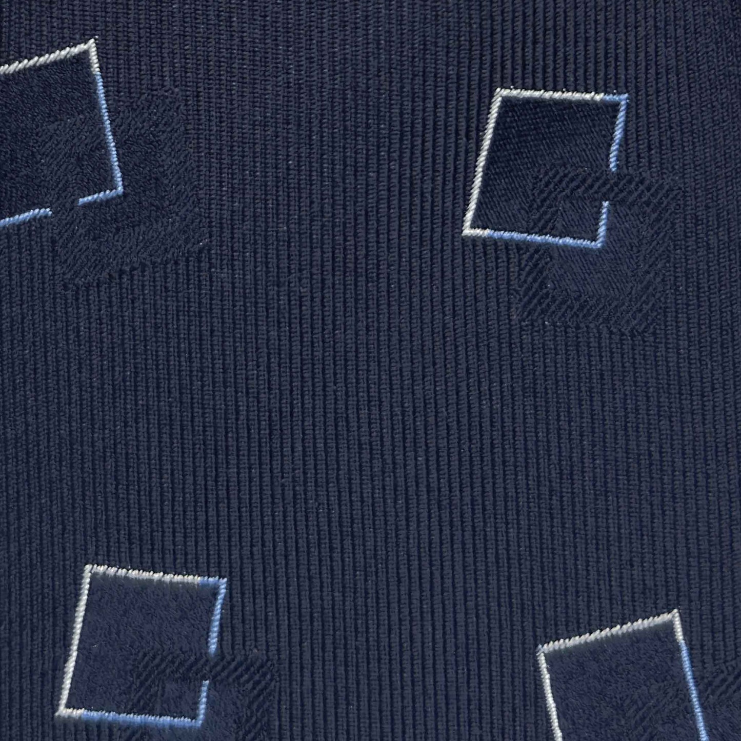 Details of Navy Blue Silk Tie Geometric Square Pattern Light Blue.