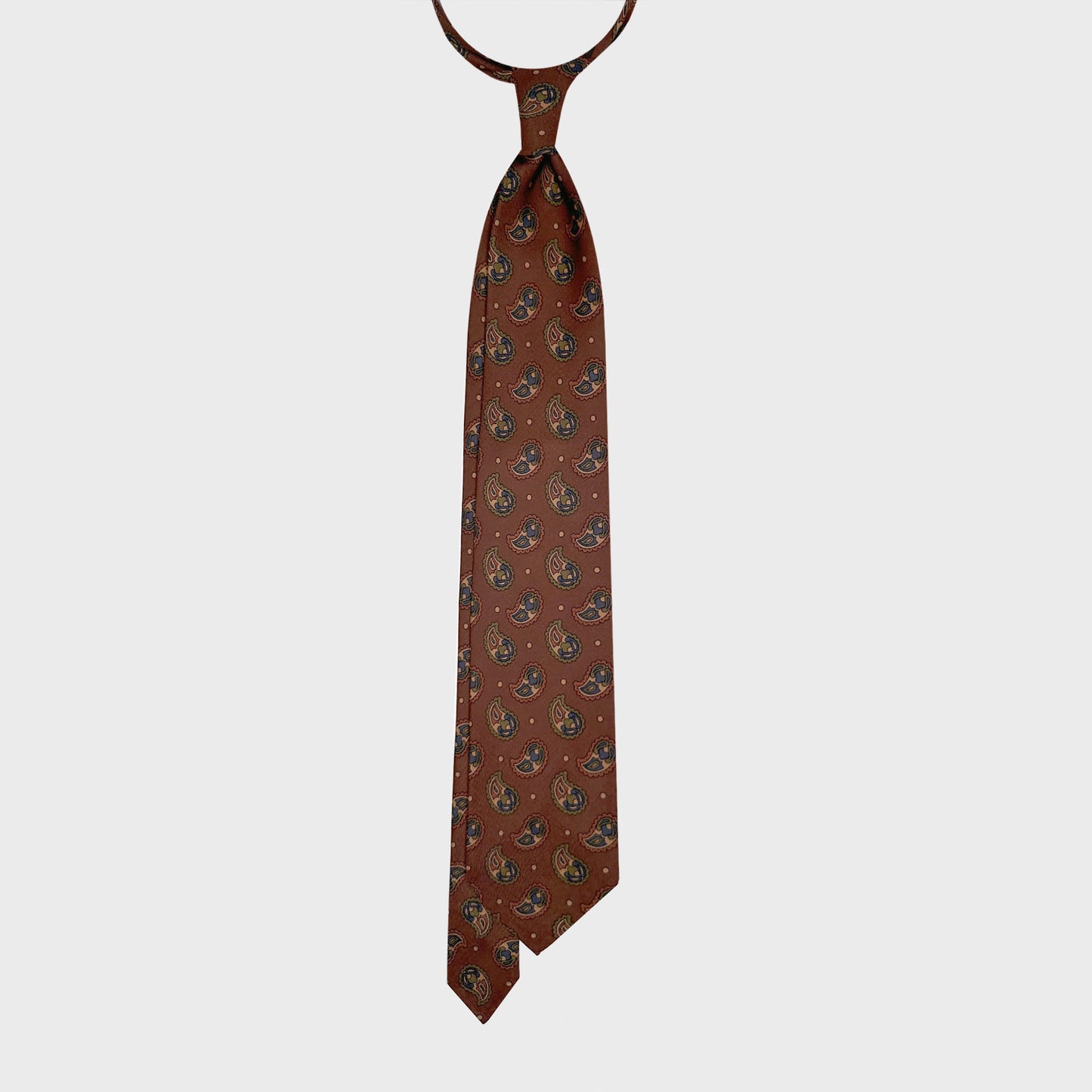 Sartorial brown tie with grey and loden green classic paisley pattern, buy hand made in Italy brown silk ties f marino napoli for Wools Boutique Uomo Genève