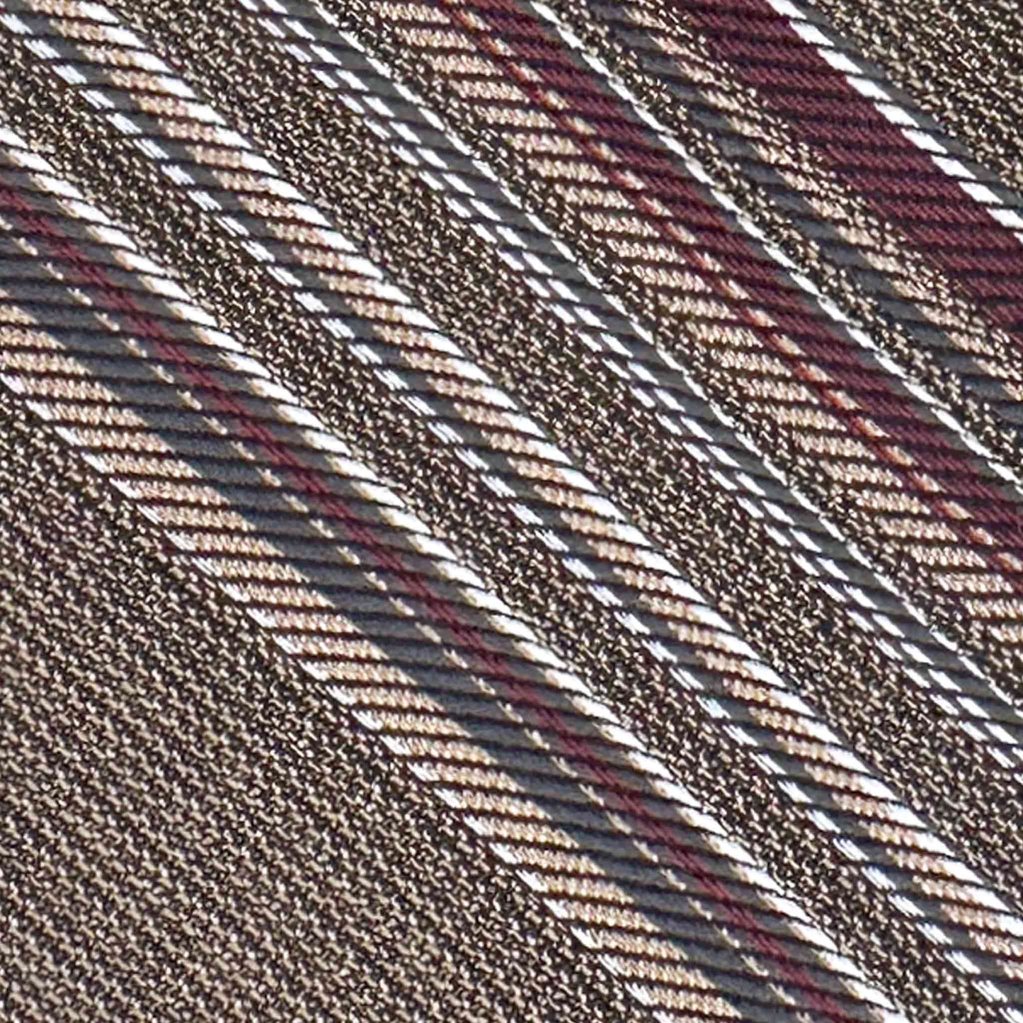 Detail of sand brown silk tie micro stripe burgundy ivory grey texture Wools Boutique Uomo