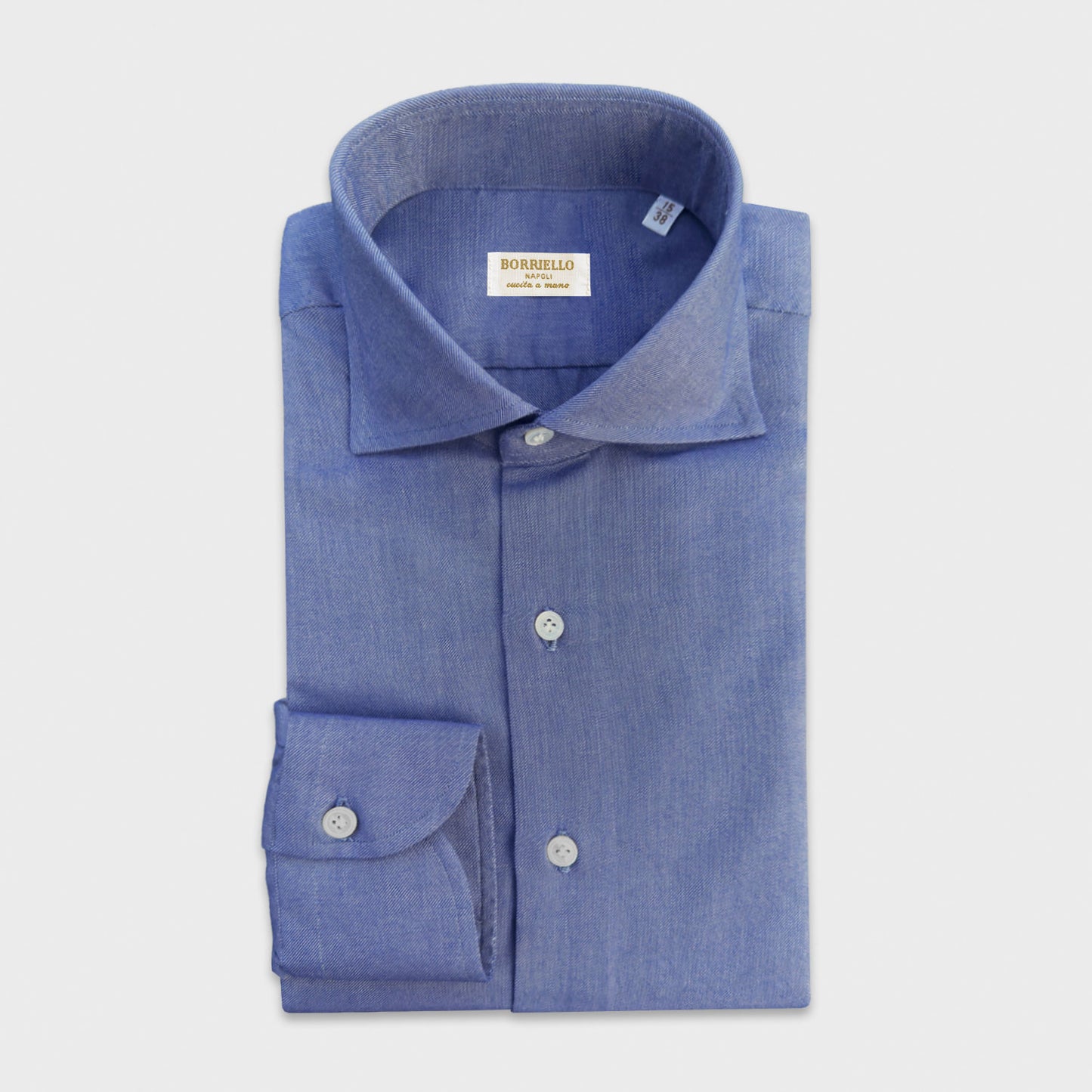 Men's Twill Cotton Flannel Shirt Ocean Blue Hand Made in Italy. Refined men's twill cotton flannel shirt ocean blue color, ideal for sporty outfits with a tie or sweater, Wools Boutique Uomo men's shirts shop in geneva