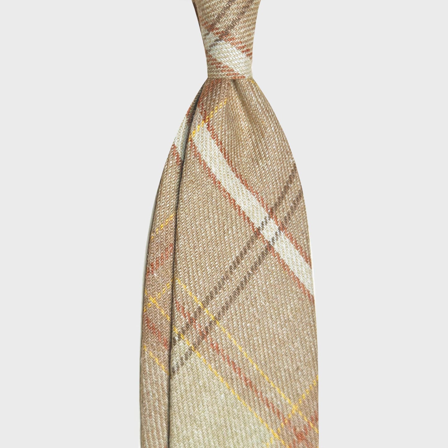 Ocra Yellow Windowpane Wool Tie Shop Geneva. Original wool ties available at men's ties store Geneva Wools Boutique Uomo, ocra yellow background, orange brown yellow windowpane pattern