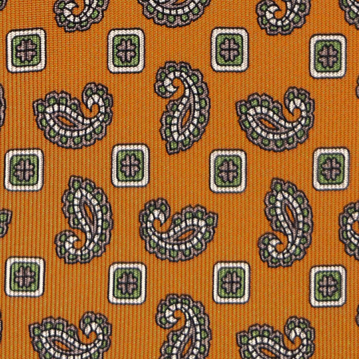 orange paisley diamonds silk tie with green and silver details