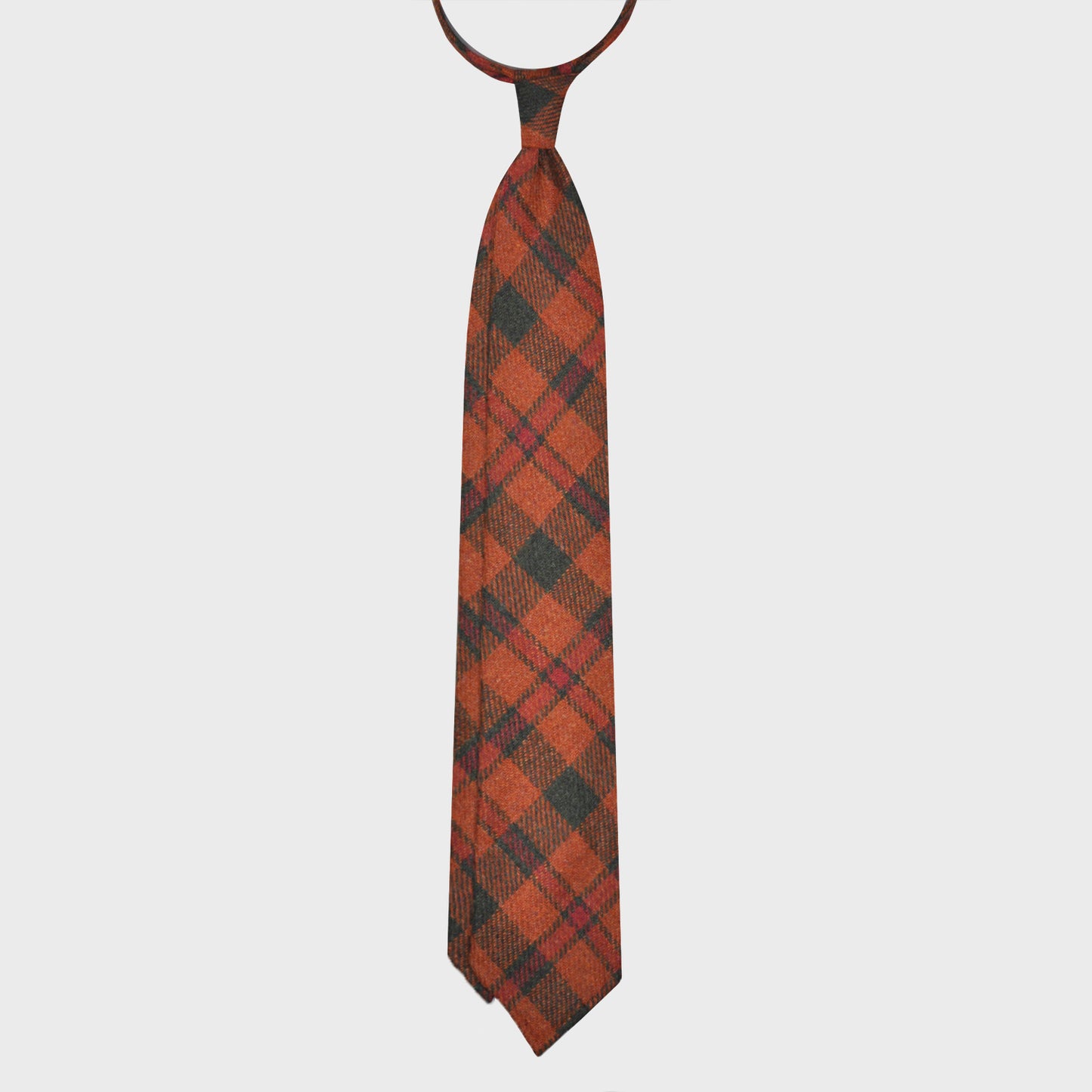 Orange Plaid Checks Wool Tweed Unlined Handmade Tie