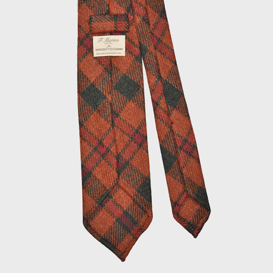 F.Marino Tweed Tie 3 Folds Plaid Checks Orange