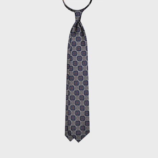 Load image into Gallery viewer, Navy Blue Silk Tie Ivory White Embroideries

