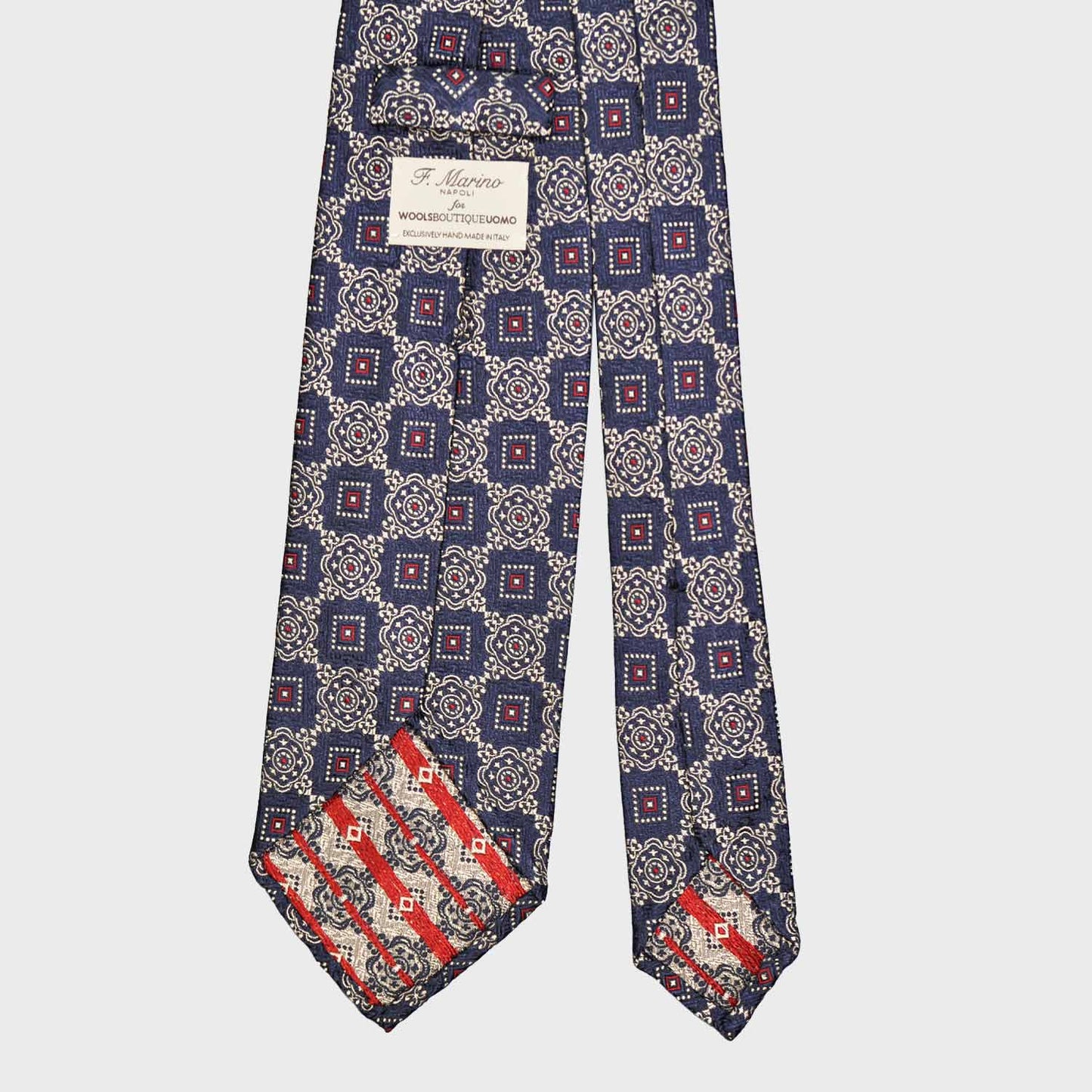 Load image into Gallery viewer, Navy Blue Silk Tie Ivory White Embroideries
