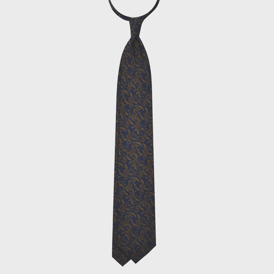 Blue Wool Tie Liberty Flowers Printed. Men's blue tie made with finest Italian wool soft fabric to the touch, unlined tie