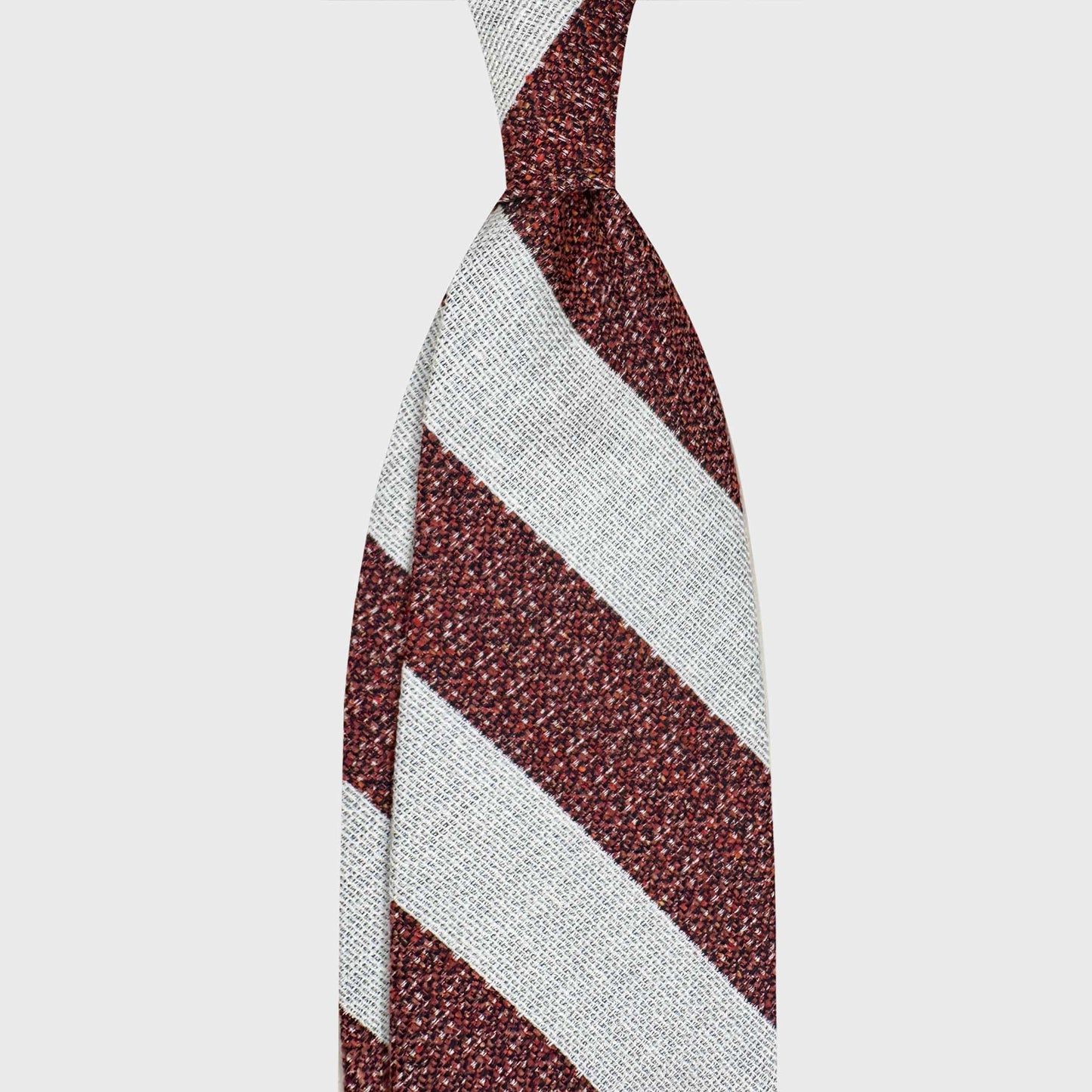 Silk wool regimental tie rust brown ivory striped textured fabric