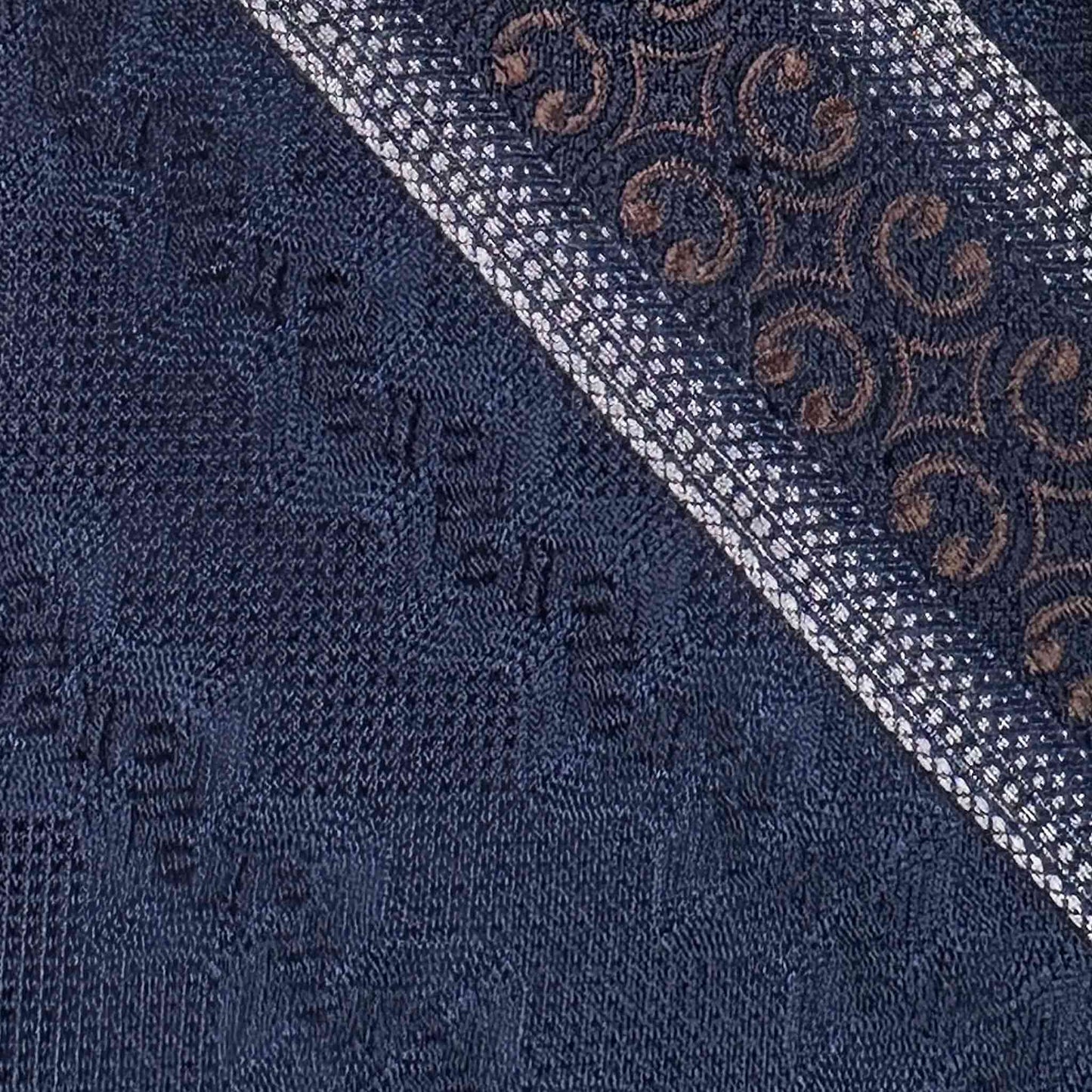 Details of Dark Denim Blue Regimental Embroidered Jacquard Silk Tie