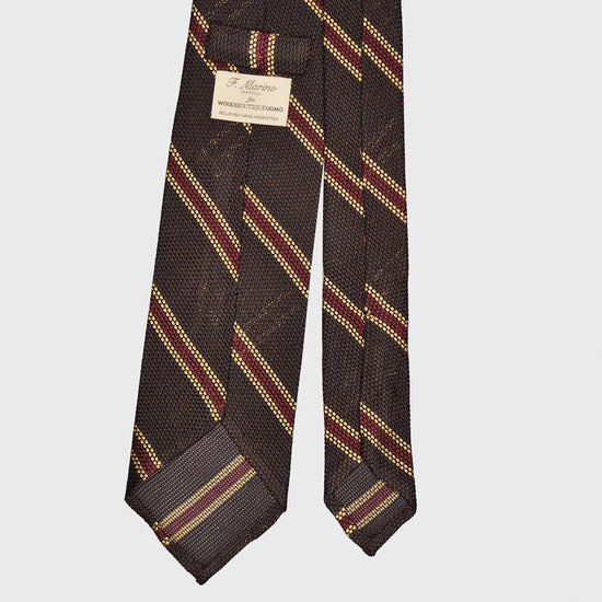 Coffee Brown Striped Grenadine Silk Tie Garza Handmade in Italy