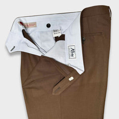 Rota Classic Hopsack Double Pleated Wool Trousers Marling & Evans Moka Brown
