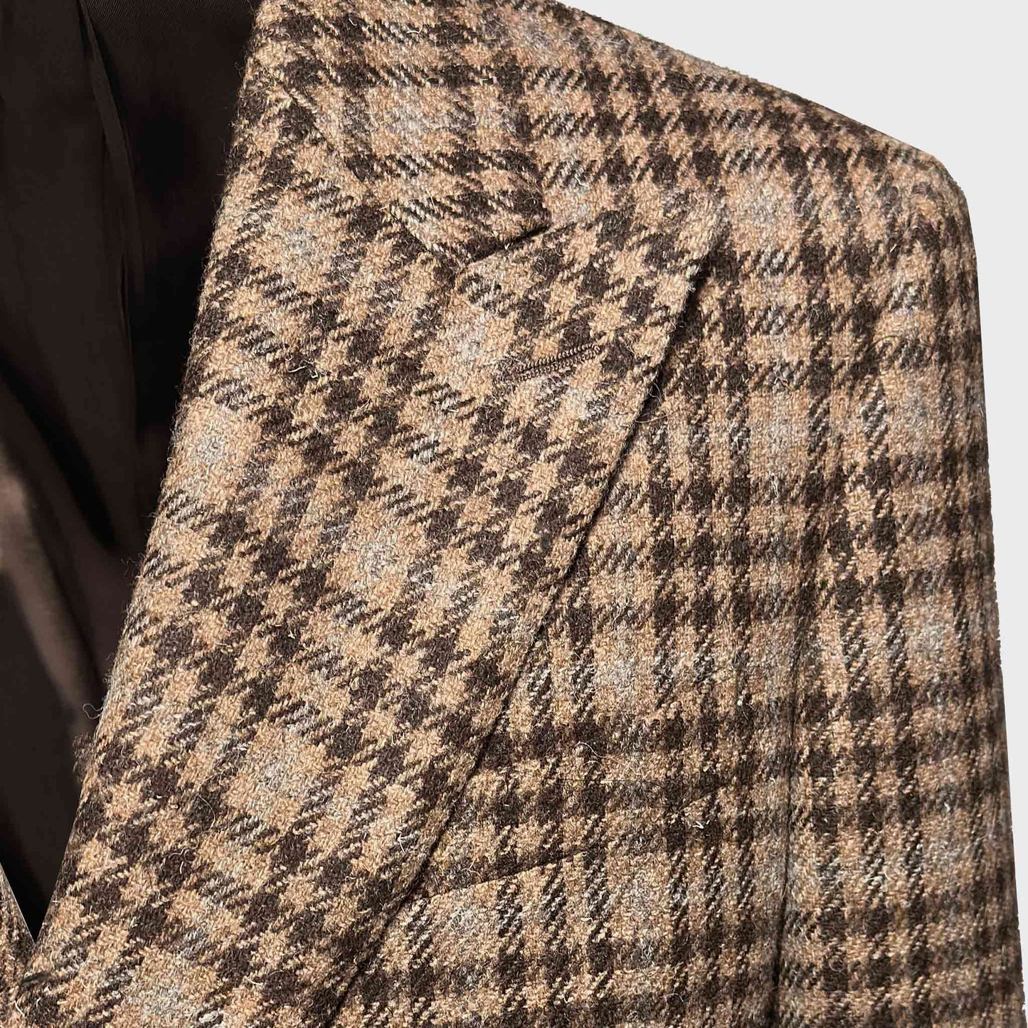 Brown Men's Tailoring Double Breasted Plaid Tweed Jacket Wool 